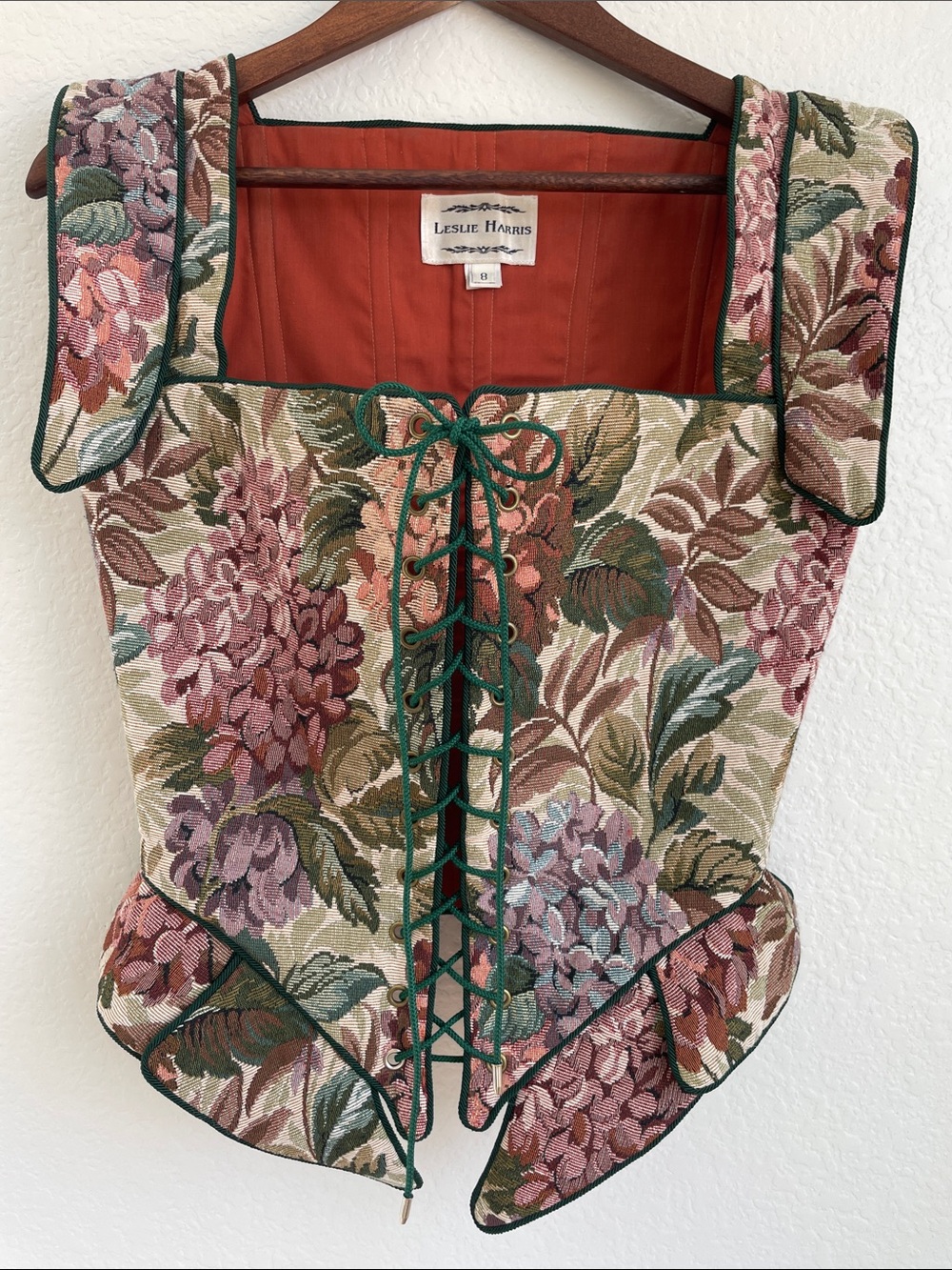 LESLIE HARRIS Floral Tapestry Lace-Up Renaissance Bodice - Picture 5 of 15